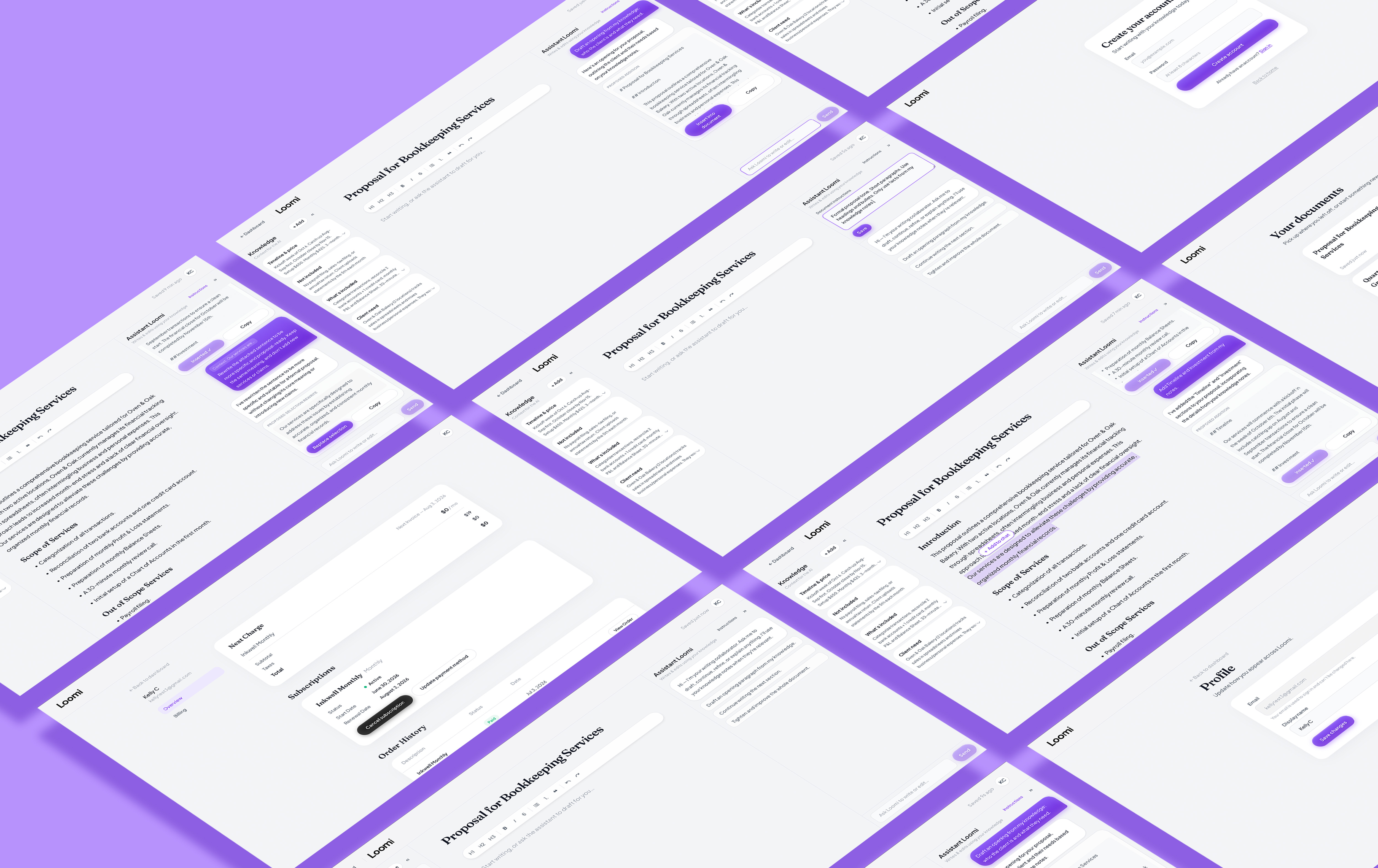 Loomi product screens overview